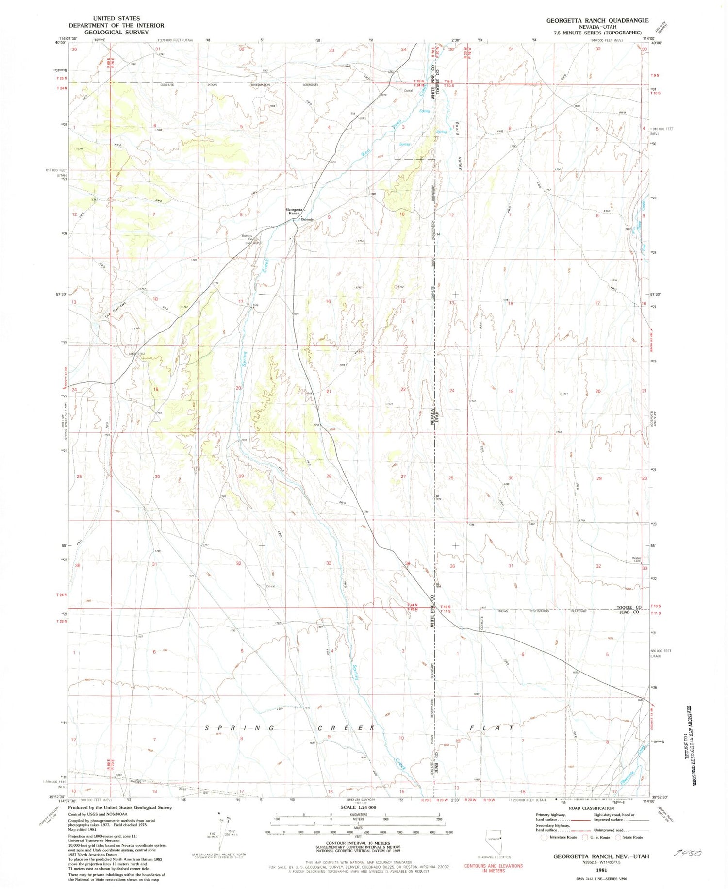 Classic USGS Georgetta Ranch Nevada 7.5'x7.5' Topo Map Image