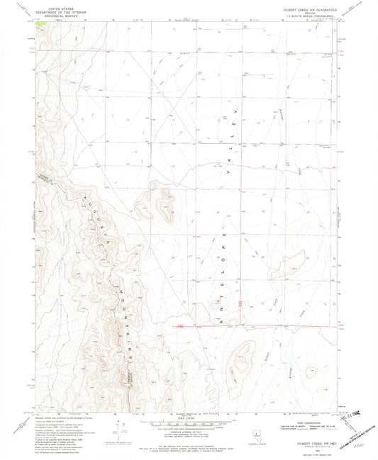 Classic USGS Gilbert Creek NW Nevada 7.5'x7.5' Topo Map Image