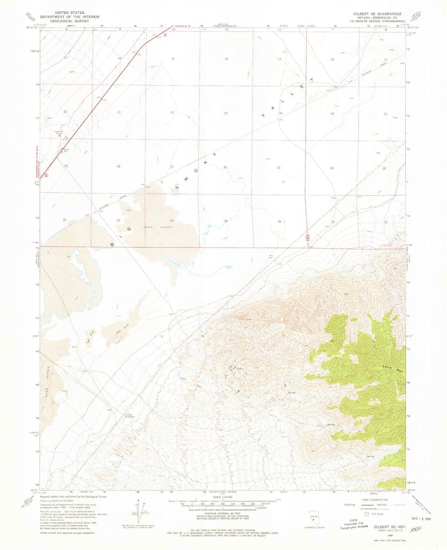 Classic USGS Gilbert SE Nevada 7.5'x7.5' Topo Map Image