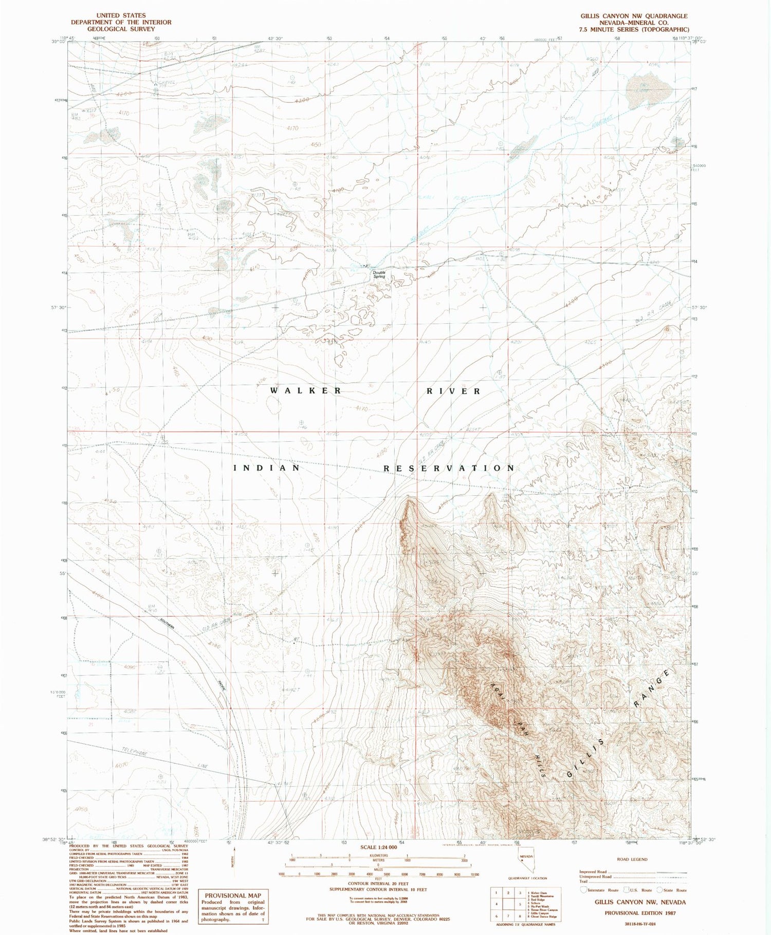 Classic USGS Gillis Canyon NW Nevada 7.5'x7.5' Topo Map Image