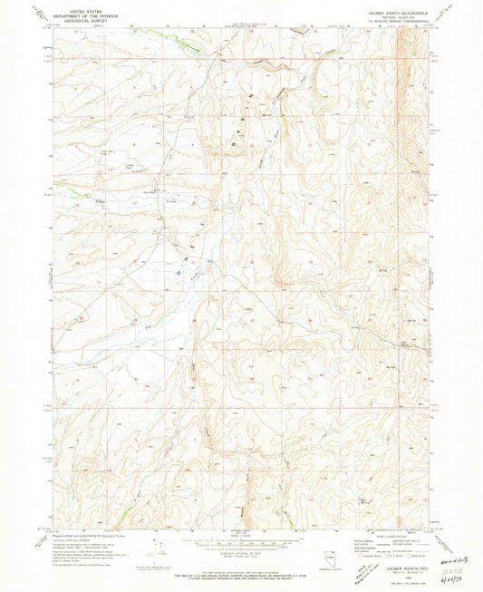 Classic USGS Gilmer Ranch Nevada 7.5'x7.5' Topo Map Image