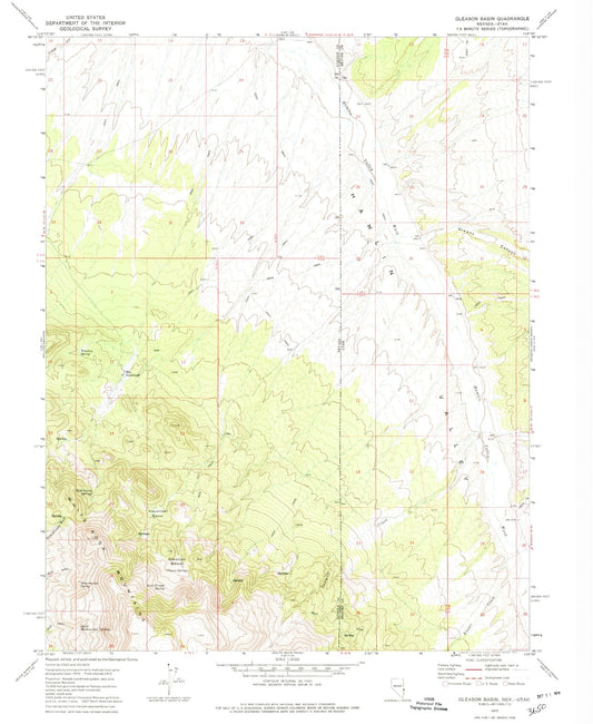 Classic USGS Gleason Basin Nevada 7.5'x7.5' Topo Map Image
