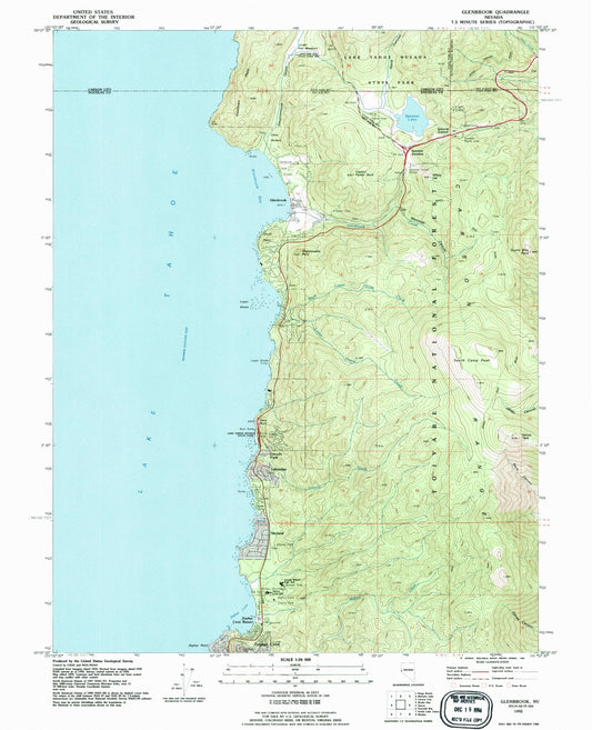 Classic USGS Glenbrook Nevada 7.5'x7.5' Topo Map Image