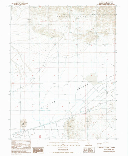 Classic USGS Goat Island Nevada 7.5'x7.5' Topo Map Image