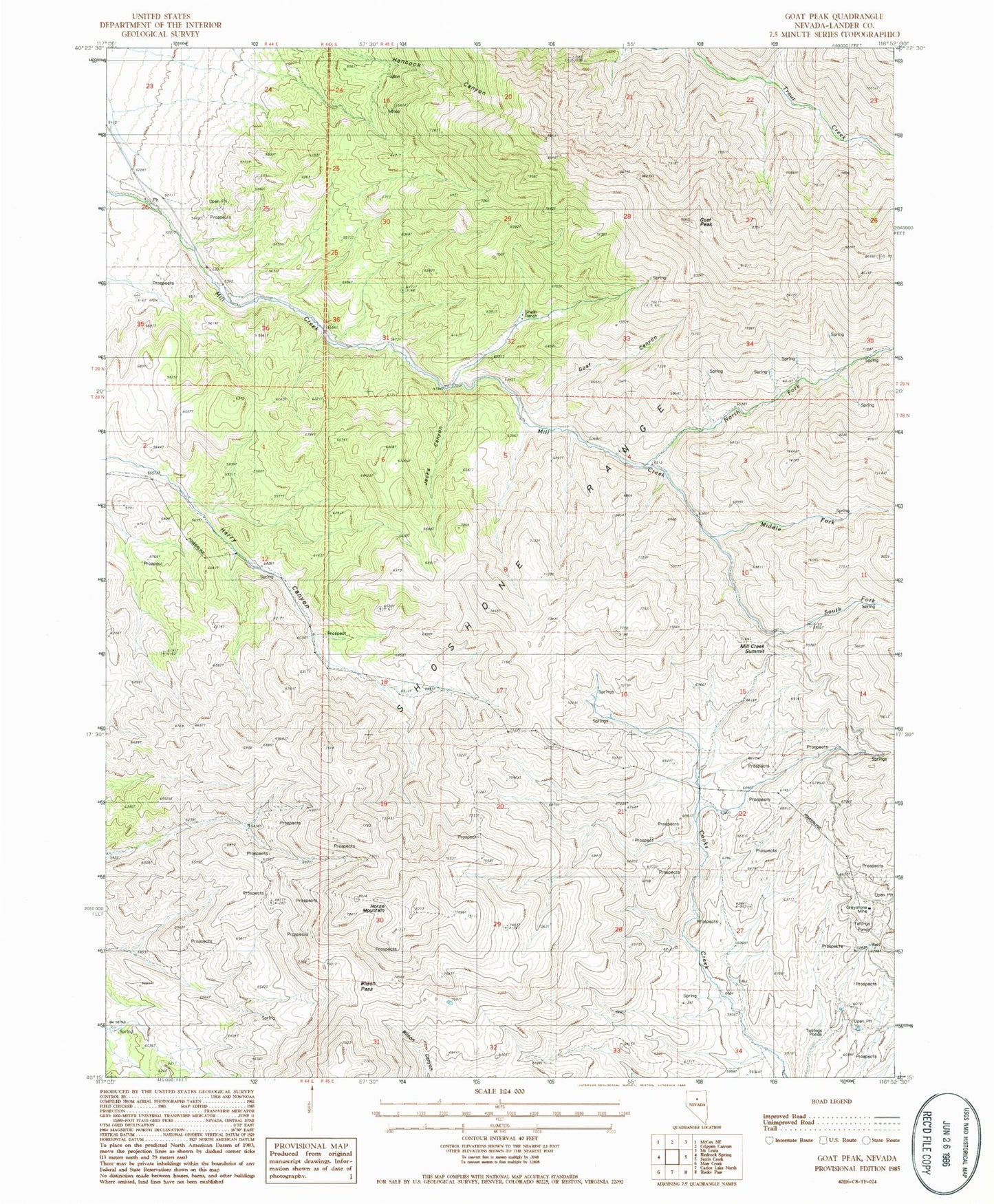 Classic USGS Goat Peak Nevada 7.5'x7.5' Topo Map Image