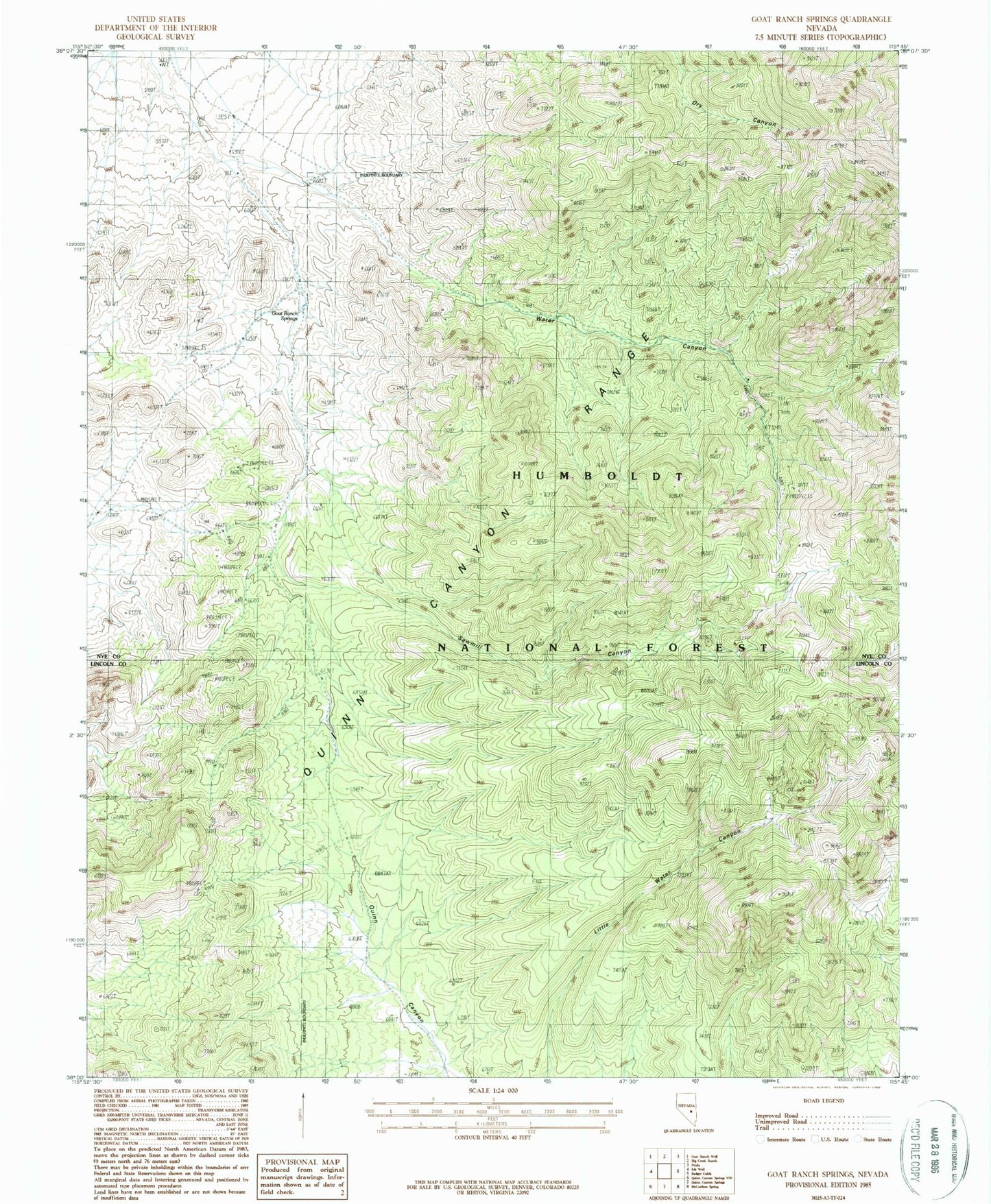 Classic USGS Goat Ranch Springs Nevada 7.5'x7.5' Topo Map Image