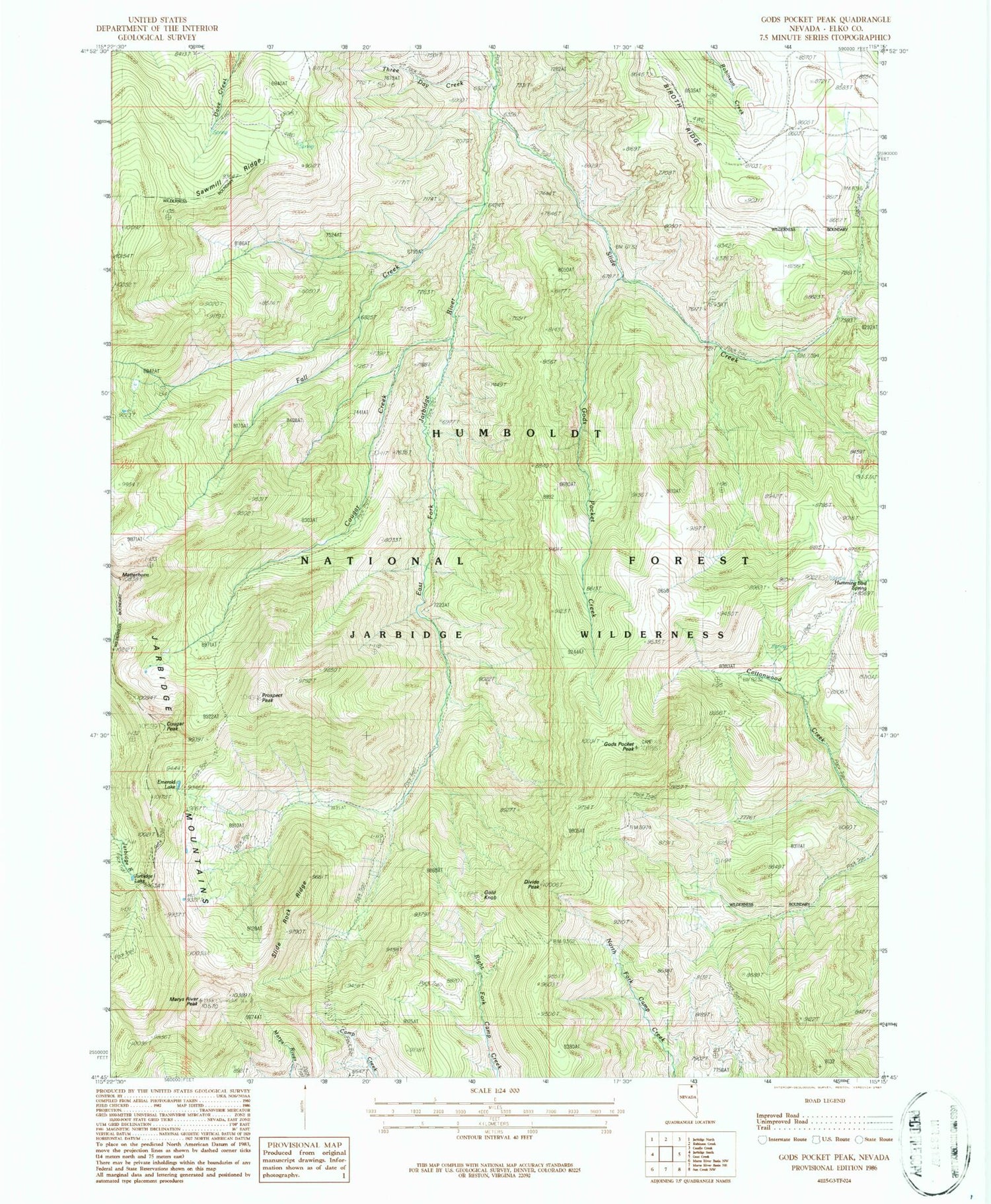 USGS Classic Gods Pocket Peak Nevada 7.5'x7.5' Topo Map Image