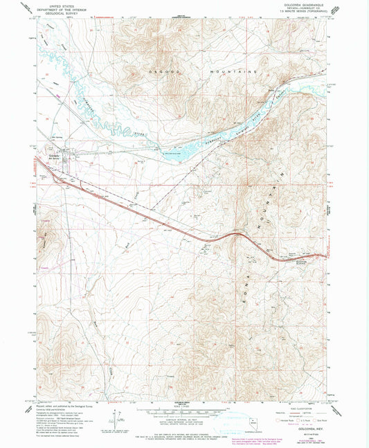 Classic USGS Golconda Nevada 7.5'x7.5' Topo Map Image