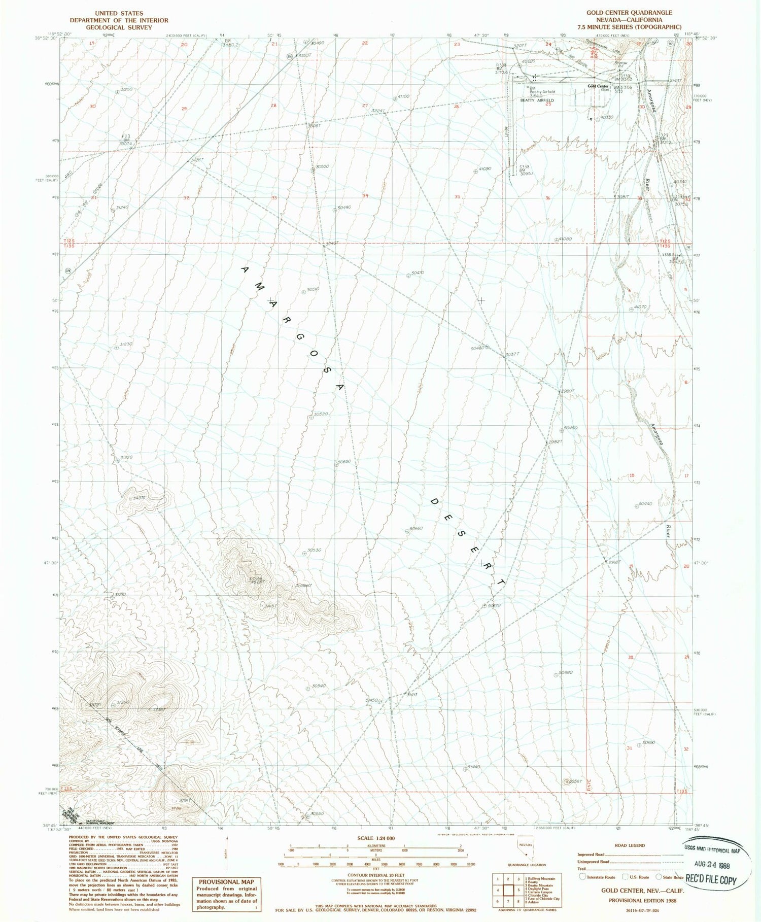 Classic USGS Gold Center Nevada 7.5'x7.5' Topo Map Image