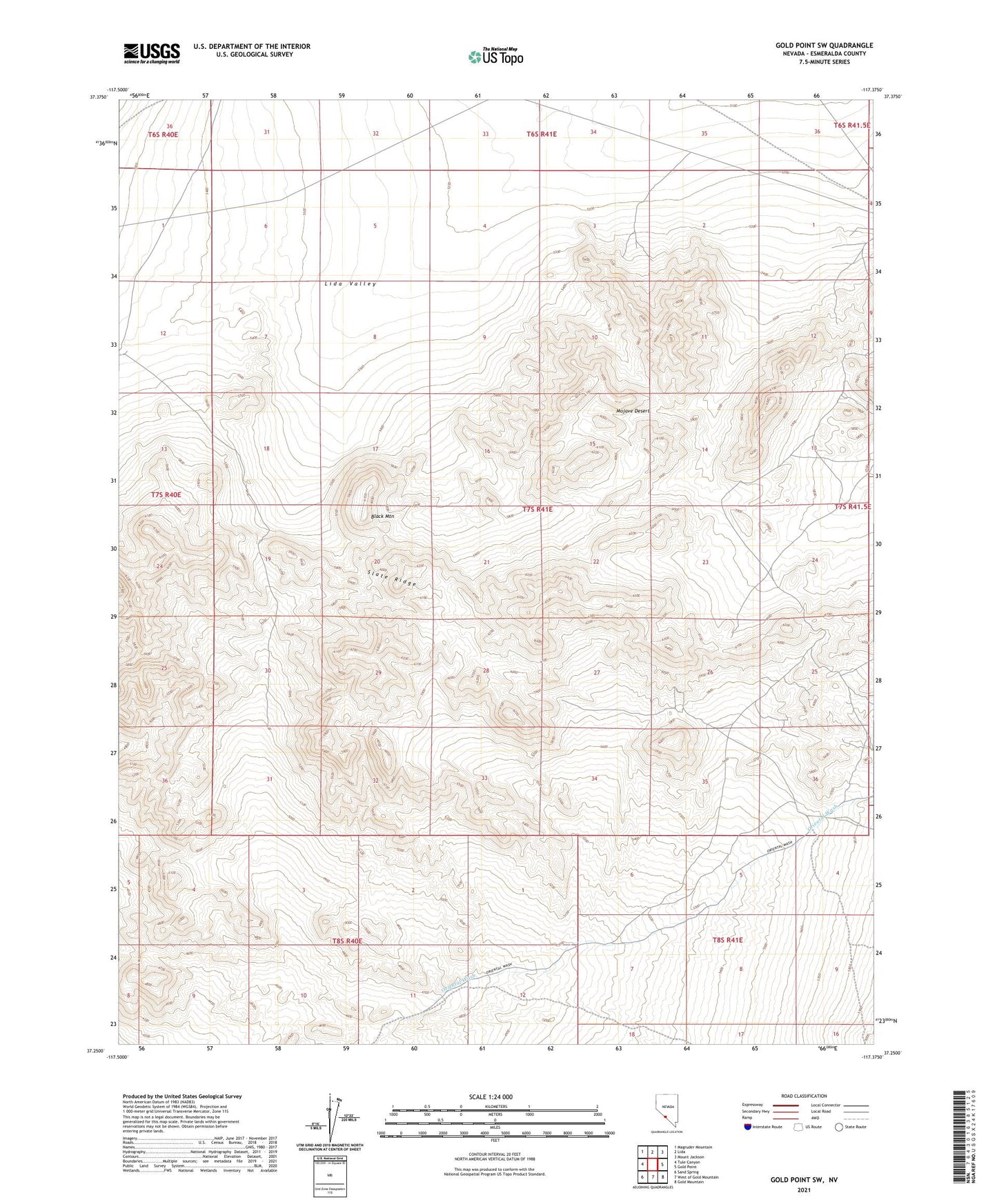Gold Point SW Nevada US Topo Map Image