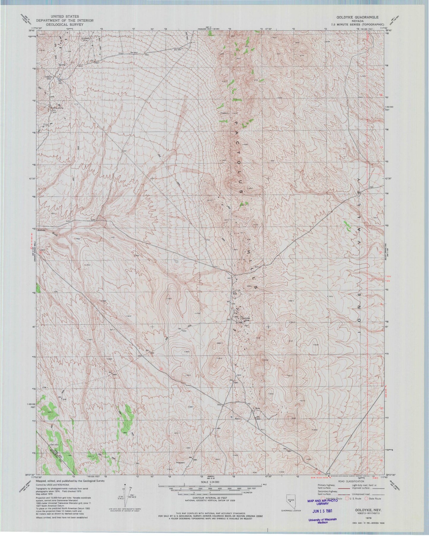 Classic USGS Goldyke Nevada 7.5'x7.5' Topo Map Image