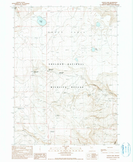 Classic USGS Gooch Lake Nevada 7.5'x7.5' Topo Map Image