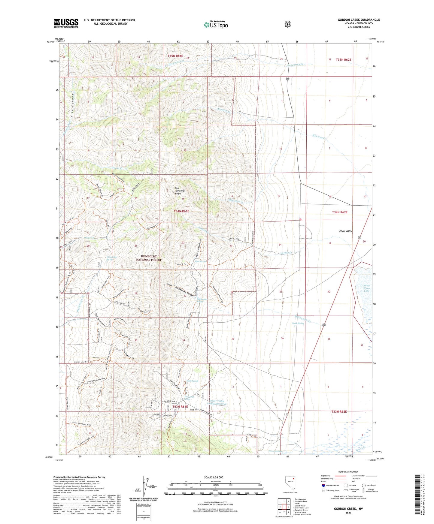 Gordon Creek Nevada US Topo Map Image