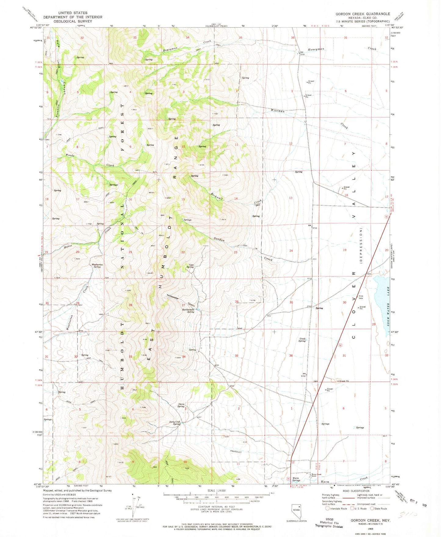 Classic USGS Gordon Creek Nevada 7.5'x7.5' Topo Map Image