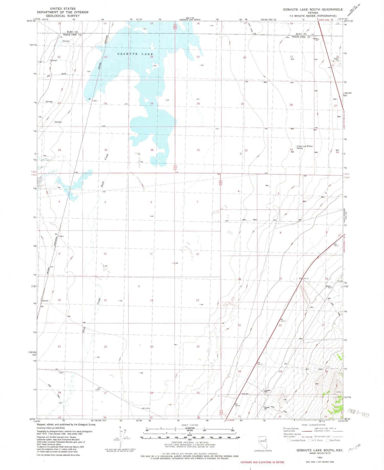 Classic USGS Goshute Lake South Nevada 7.5'x7.5' Topo Map Image