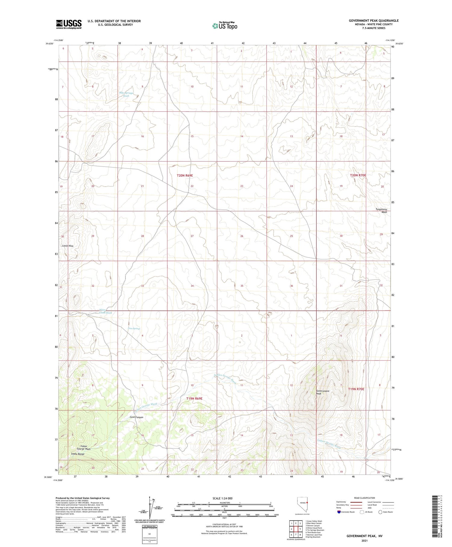 Government Peak Nevada US Topo Map Image