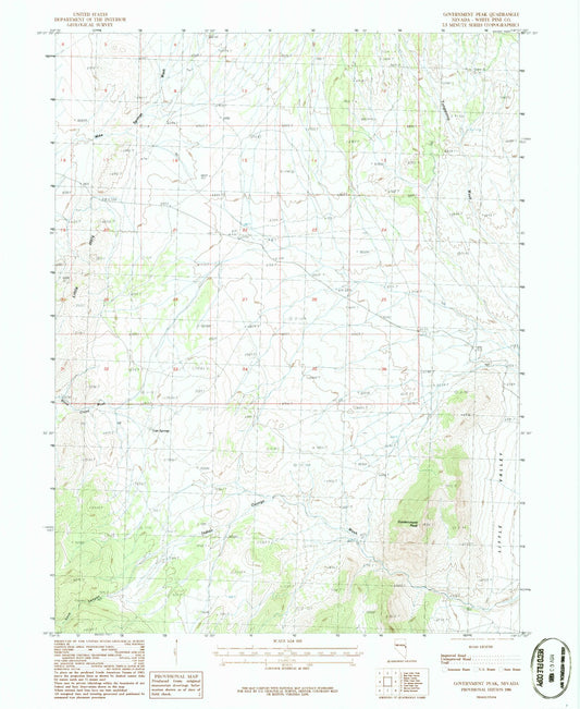 Classic USGS Government Peak Nevada 7.5'x7.5' Topo Map Image