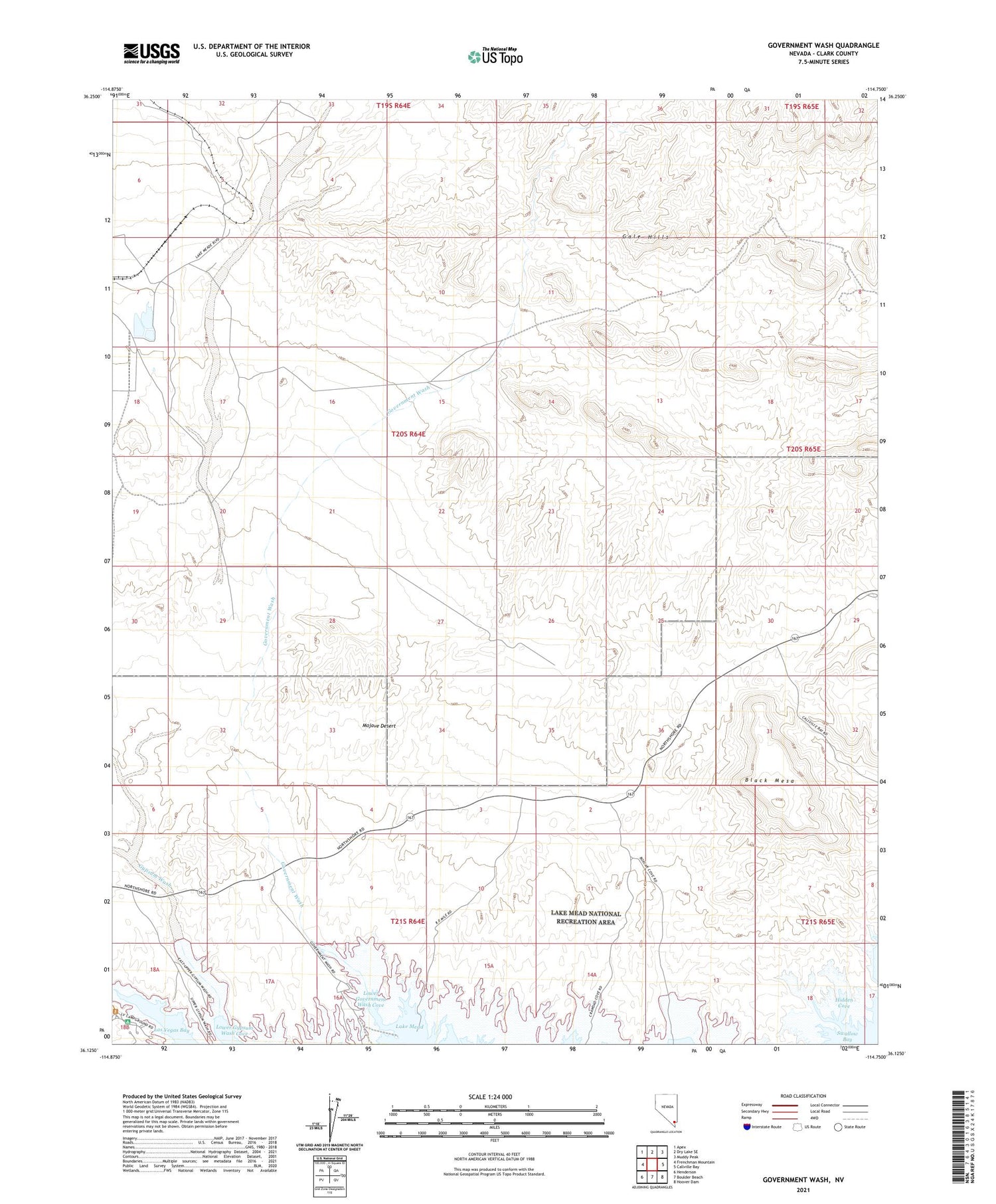 Government Wash Nevada US Topo Map Image