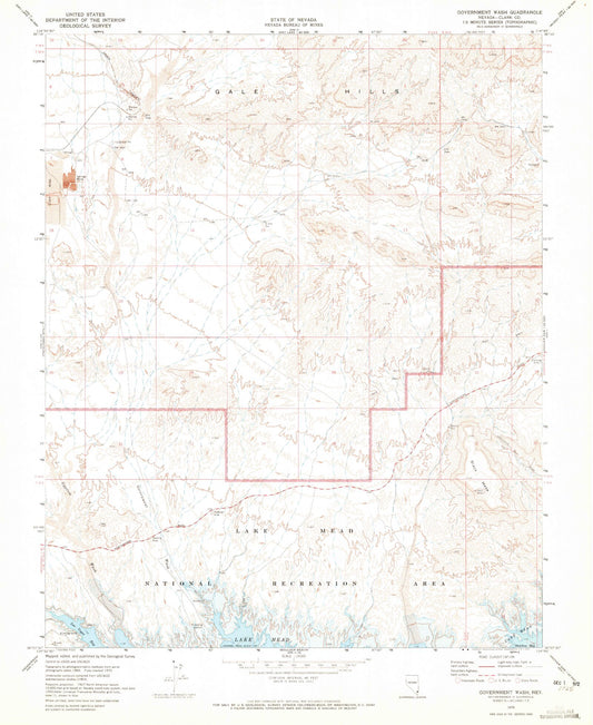 Classic USGS Government Wash Nevada 7.5'x7.5' Topo Map Image