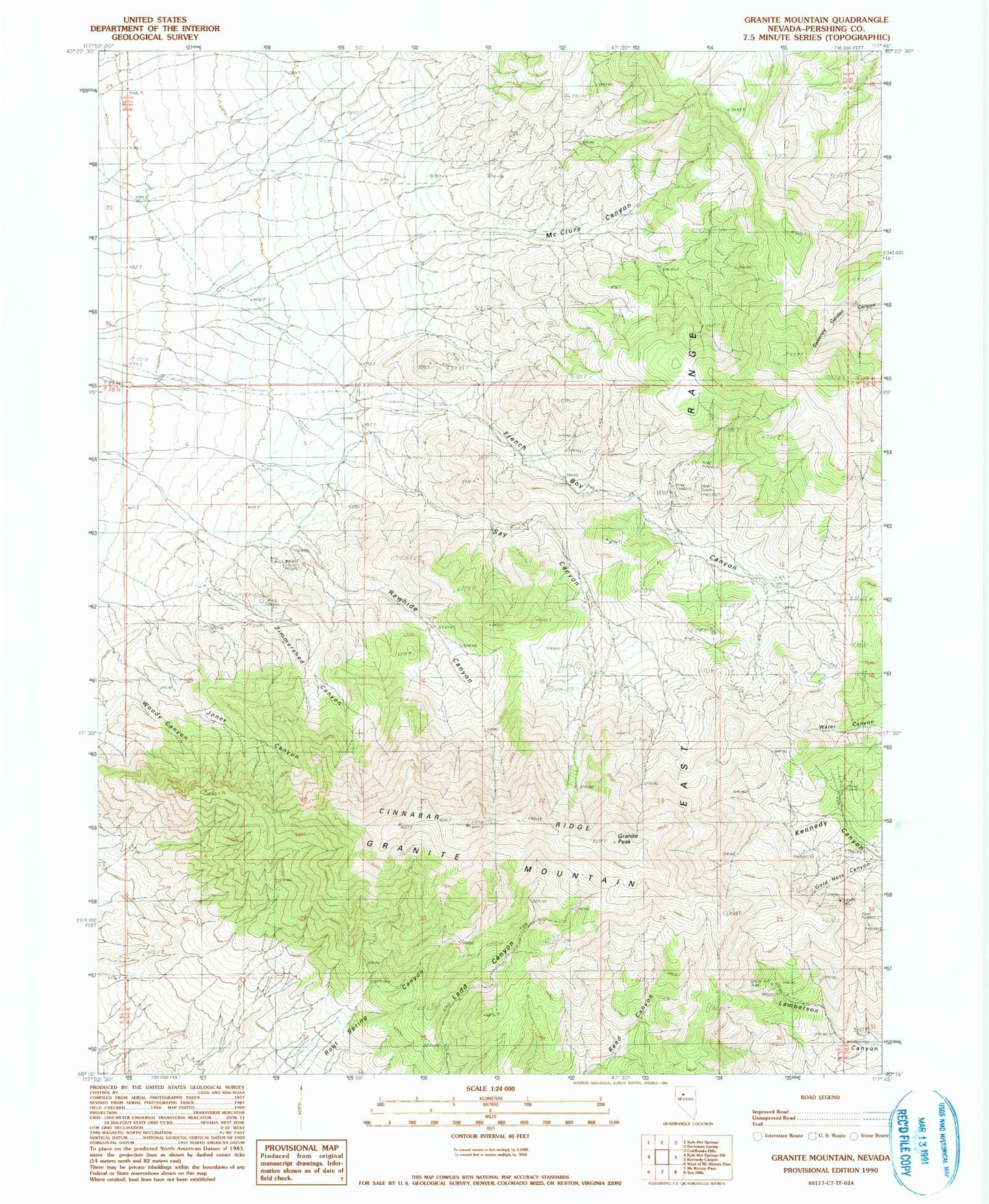 Classic USGS Granite Mountain Nevada 7.5'x7.5' Topo Map Image