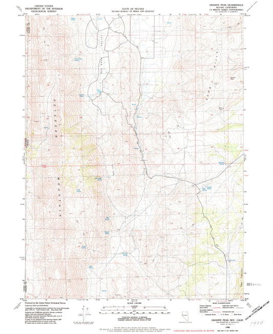Classic USGS Granite Peak Nevada 7.5'x7.5' Topo Map Image