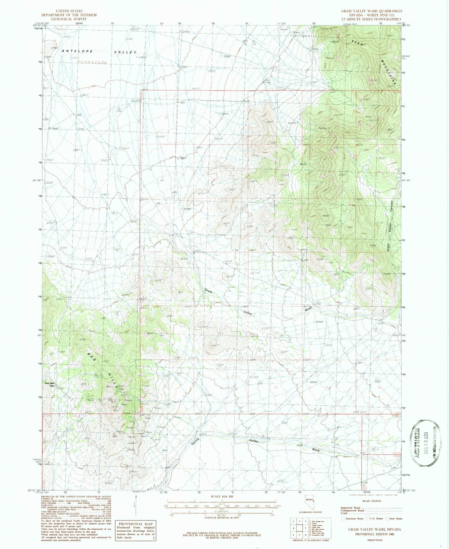 Classic USGS Grass Valley Wash Nevada 7.5'x7.5' Topo Map Image