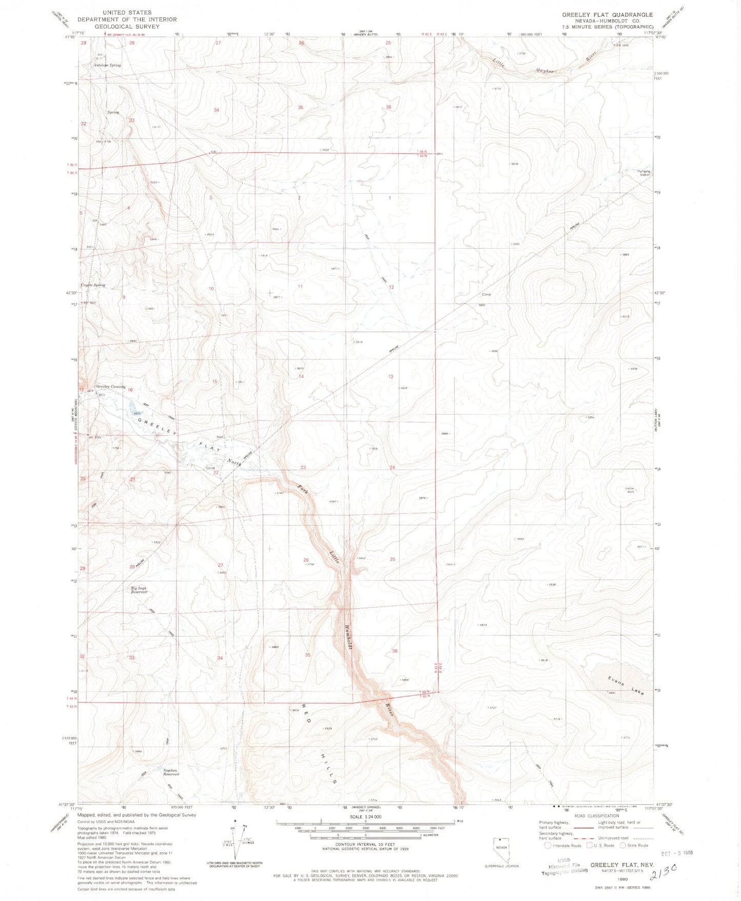 Classic USGS Greeley Flat Nevada 7.5'x7.5' Topo Map Image