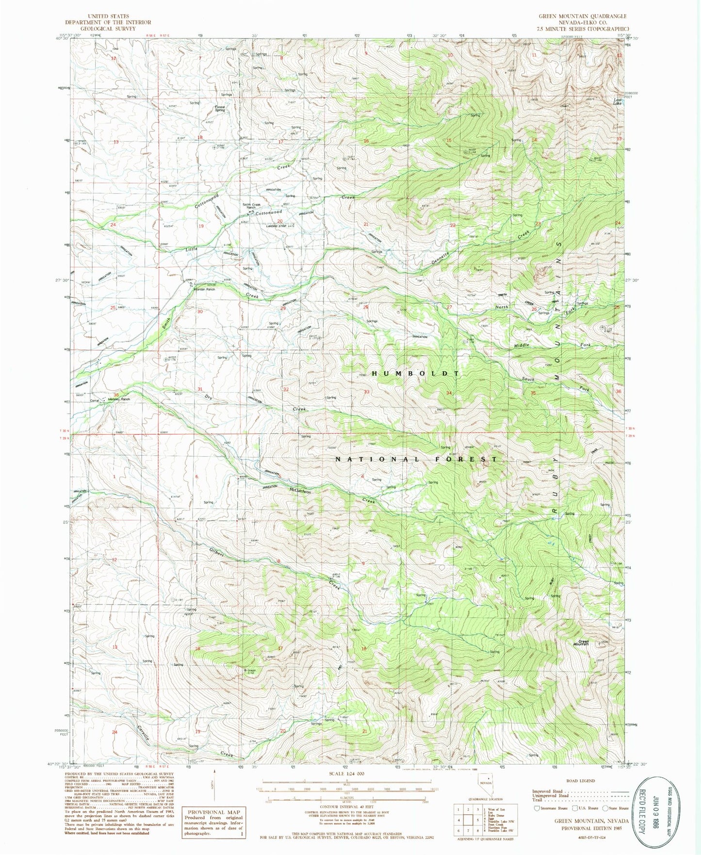 Classic USGS Green Mountain Nevada 7.5'x7.5' Topo Map Image