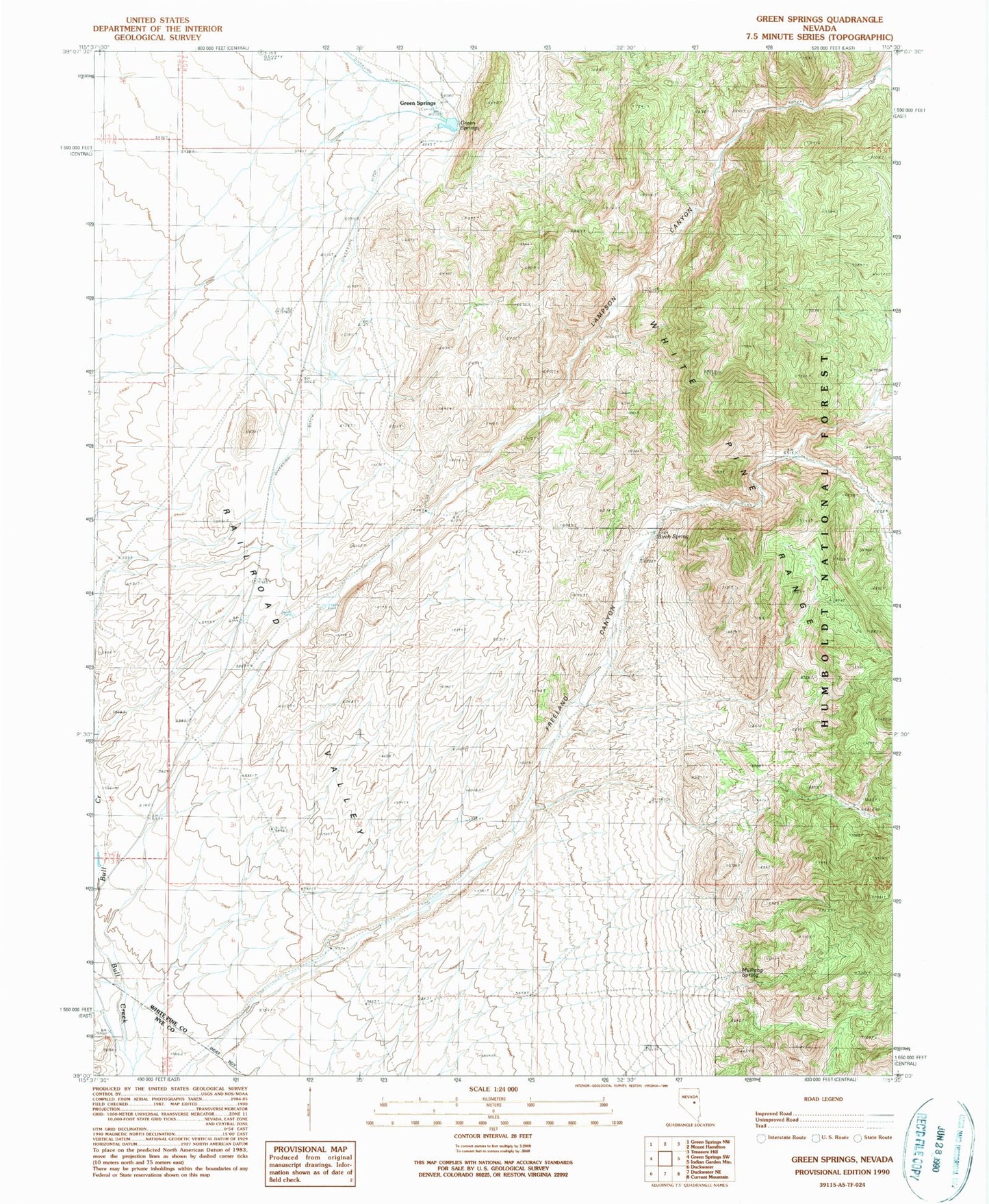 Classic USGS Green Springs Nevada 7.5'x7.5' Topo Map Image