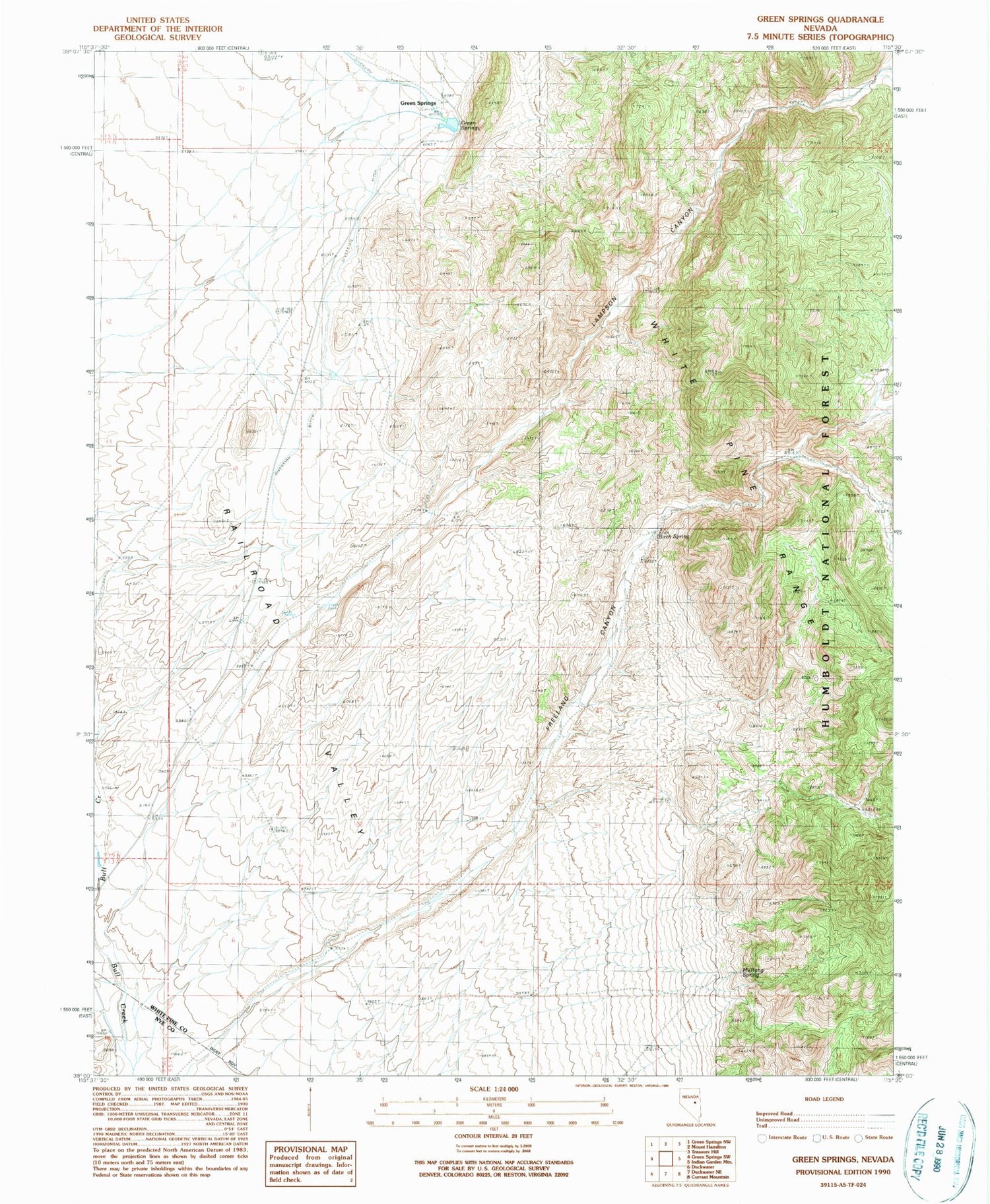 Classic USGS Green Springs Nevada 7.5'x7.5' Topo Map Image