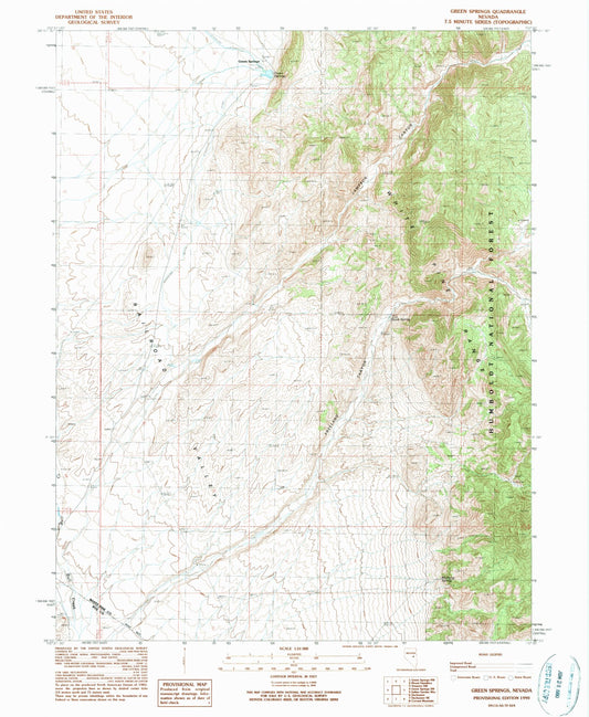 Classic USGS Green Springs Nevada 7.5'x7.5' Topo Map Image