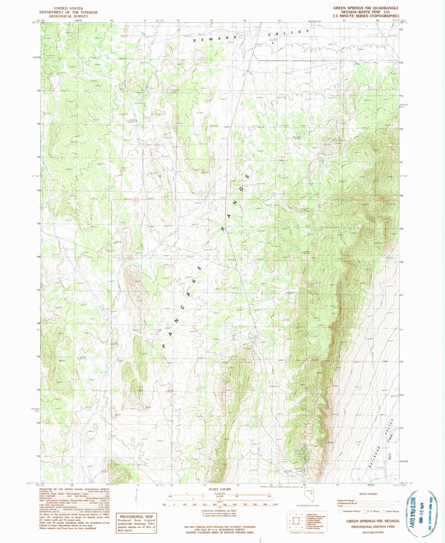 Classic USGS Green Springs NW Nevada 7.5'x7.5' Topo Map Image