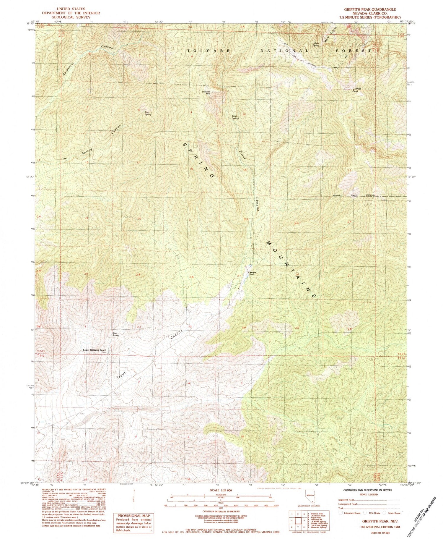 Classic USGS Griffith Peak Nevada 7.5'x7.5' Topo Map Image