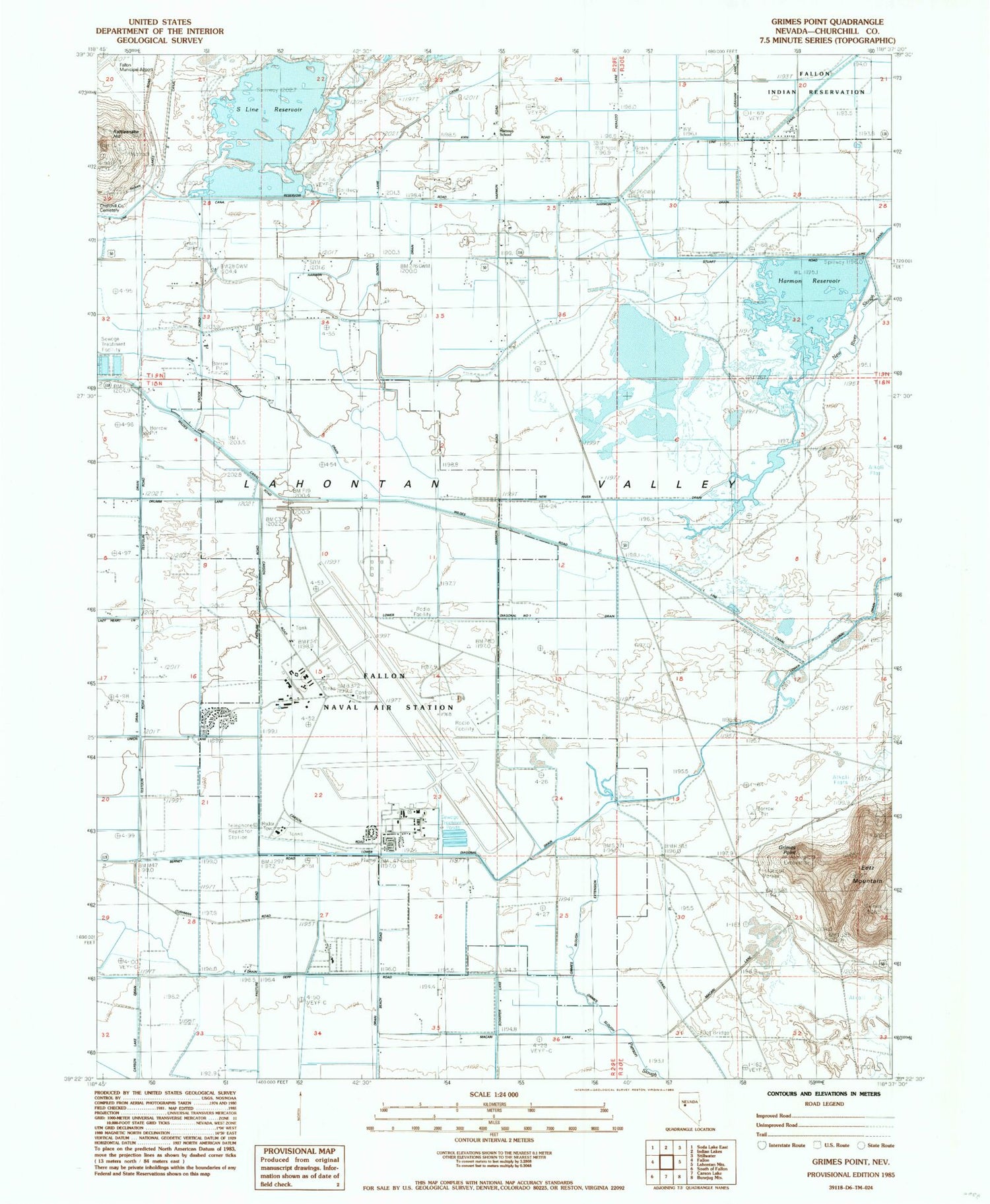Classic USGS Grimes Point Nevada 7.5'x7.5' Topo Map Image