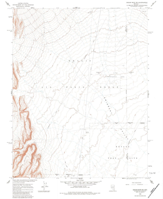 Classic USGS Groom Mine SW Nevada 7.5'x7.5' Topo Map Image