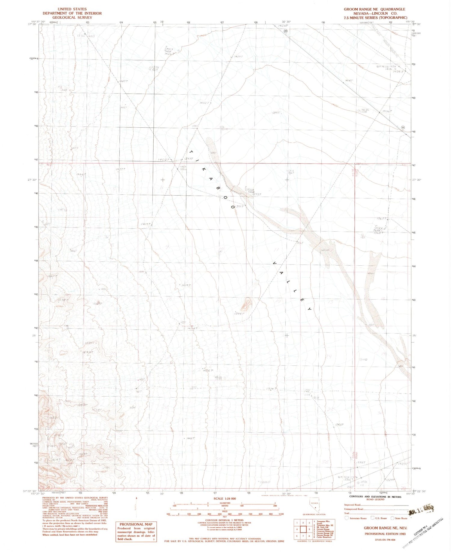 Classic USGS Groom Range NE Nevada 7.5'x7.5' Topo Map Image