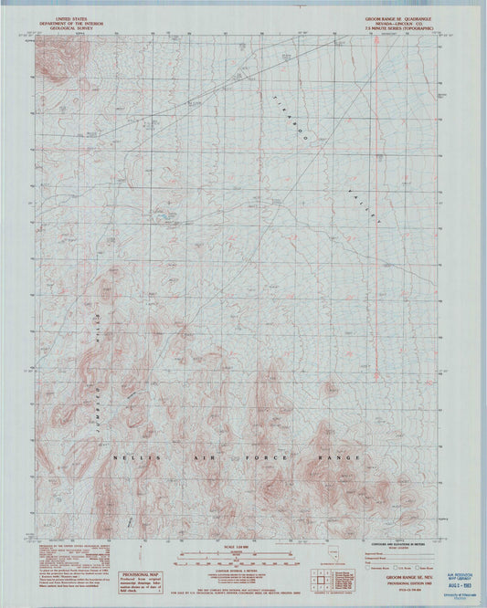 Classic USGS Groom Range SE Nevada 7.5'x7.5' Topo Map Image