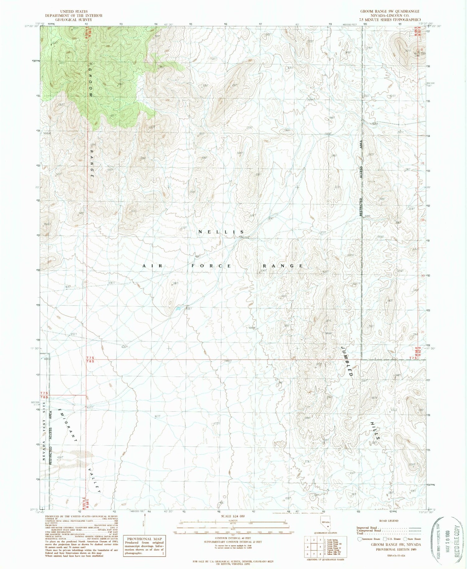 Classic USGS Groom Range SW Nevada 7.5'x7.5' Topo Map Image