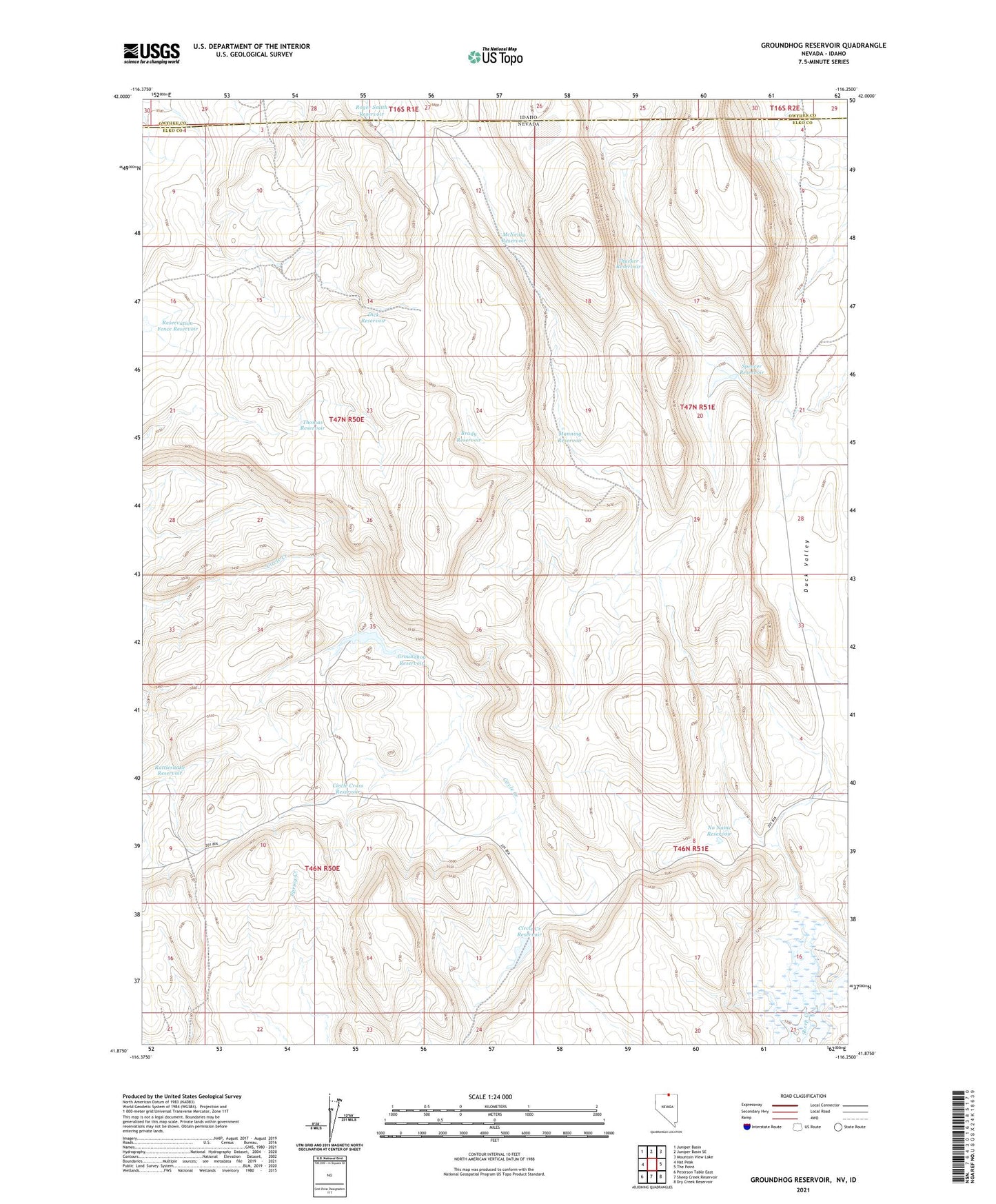 Groundhog Reservoir Nevada US Topo Map Image