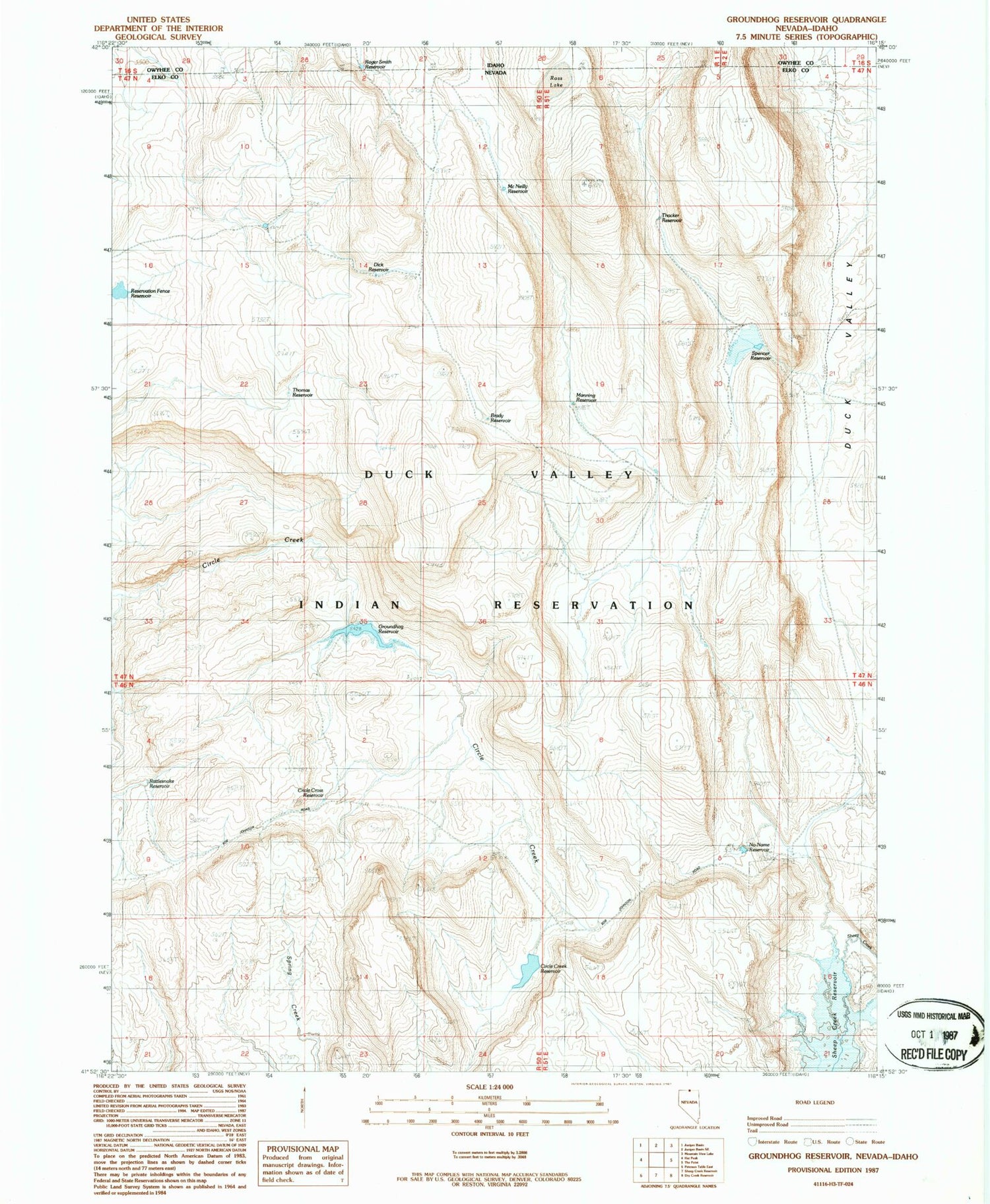Classic USGS Groundhog Reservoir Nevada 7.5'x7.5' Topo Map Image