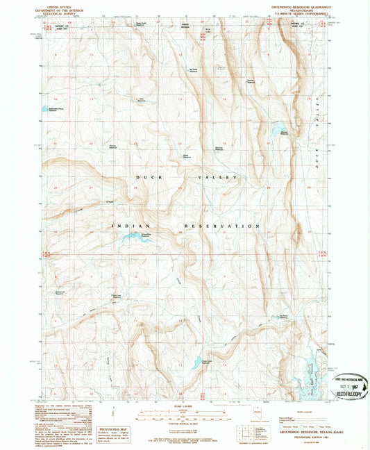 Classic USGS Groundhog Reservoir Nevada 7.5'x7.5' Topo Map Image