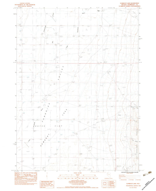 Classic USGS Gumboot Lake Nevada 7.5'x7.5' Topo Map Image