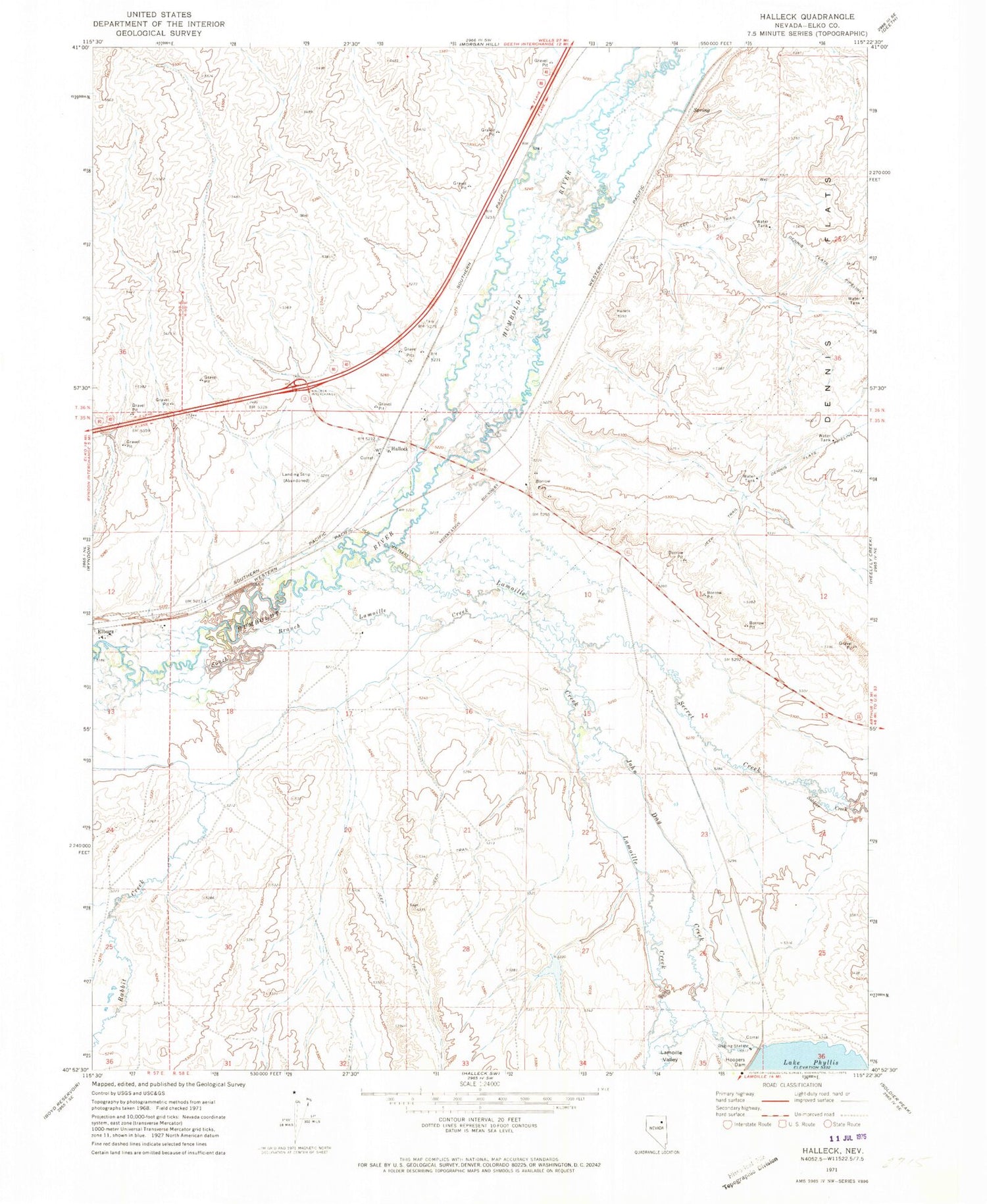 Classic USGS Halleck Nevada 7.5'x7.5' Topo Map Image