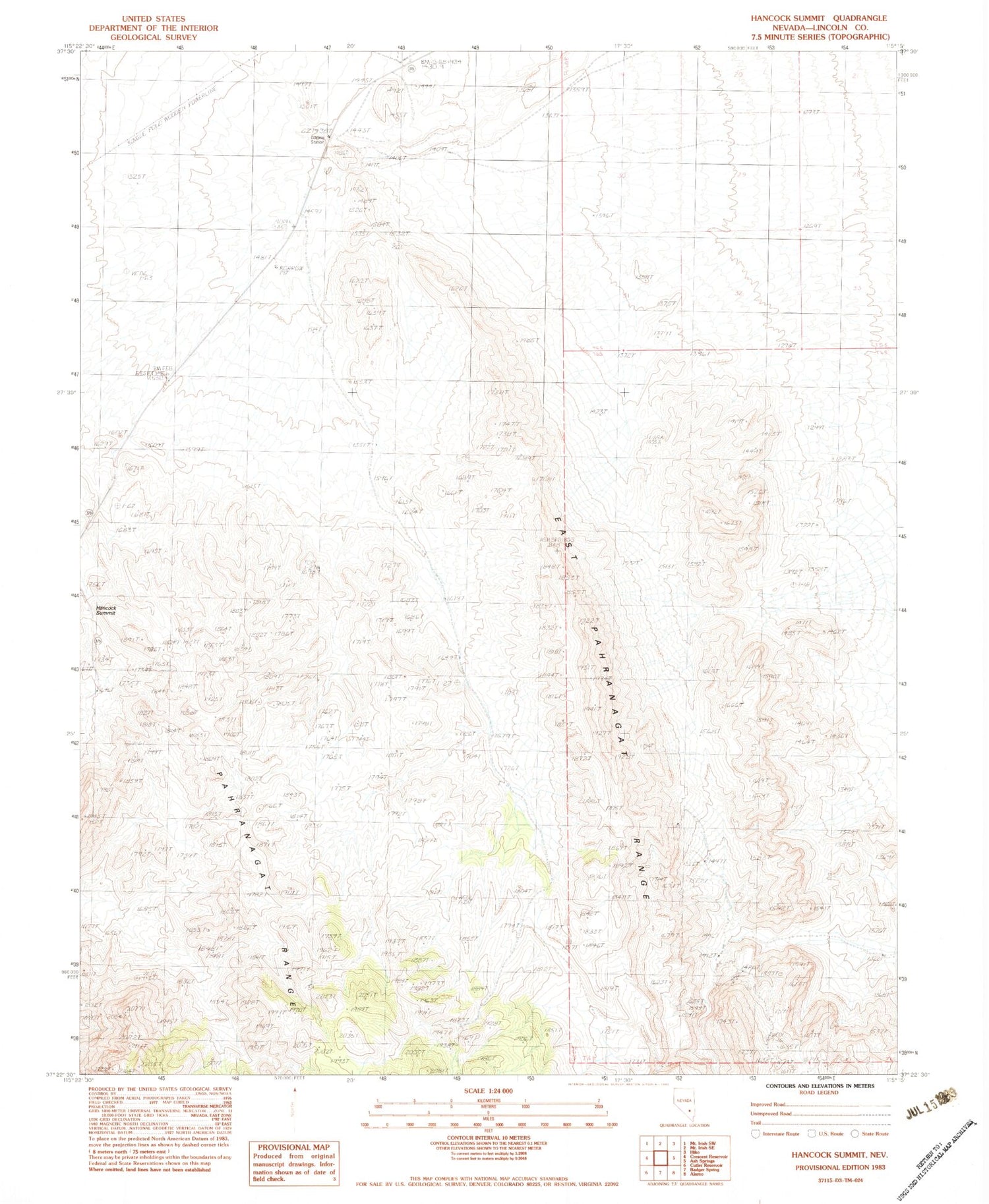Classic USGS Hancock Summit Nevada 7.5'x7.5' Topo Map Image