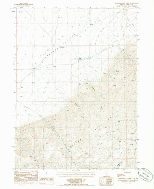 Classic USGS Hand-me-down Creek Nevada 7.5'x7.5' Topo Map Image