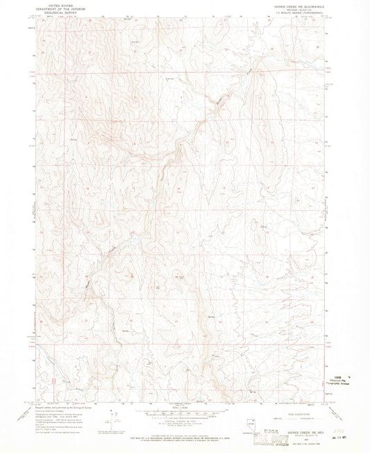 Classic USGS Hanks Creek NE Nevada 7.5'x7.5' Topo Map Image