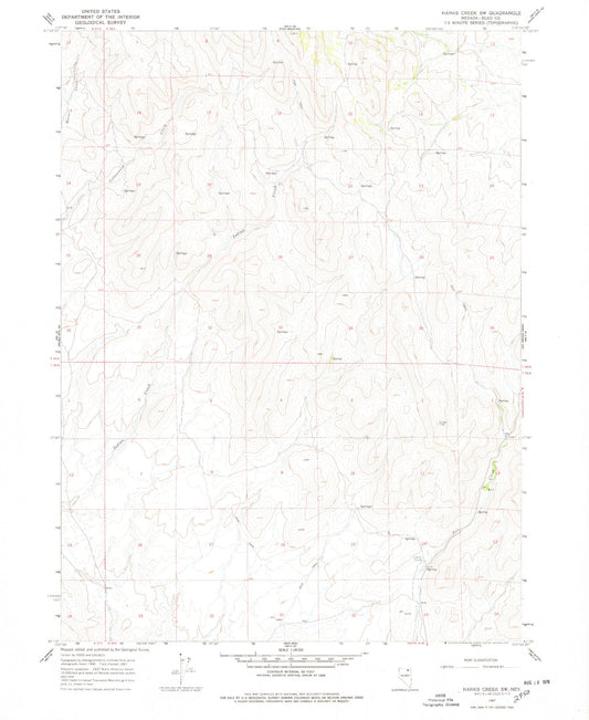 Classic USGS Hanks Creek SW Nevada 7.5'x7.5' Topo Map Image
