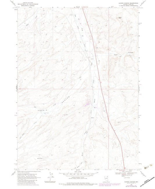 Classic USGS Harris Canyon Nevada 7.5'x7.5' Topo Map Image