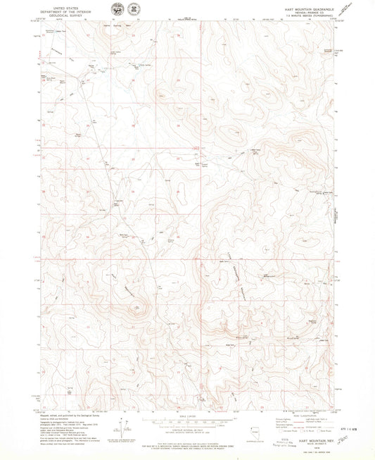Classic USGS Hart Mountain Nevada 7.5'x7.5' Topo Map Image