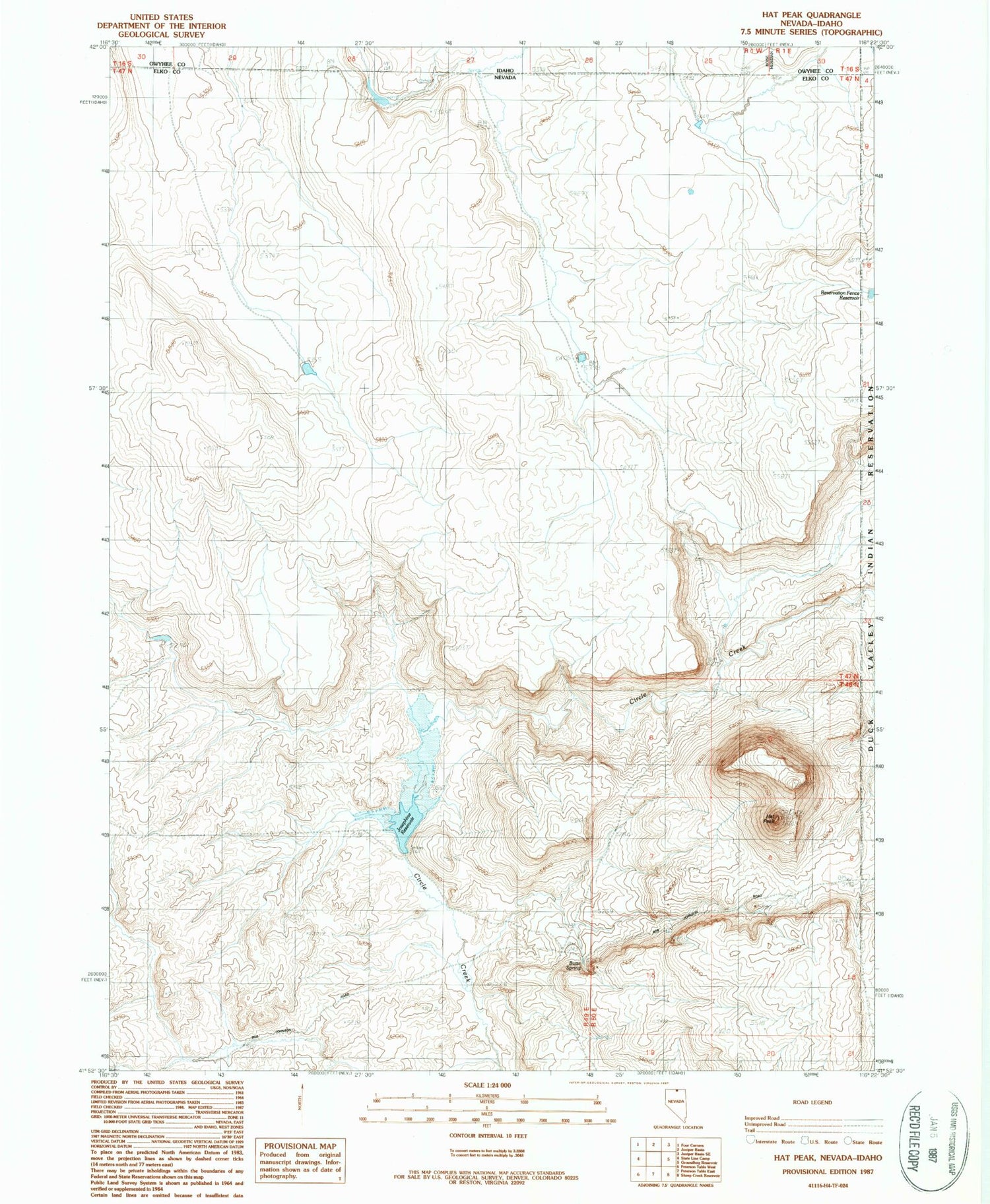 Classic USGS Hat Peak Nevada 7.5'x7.5' Topo Map Image
